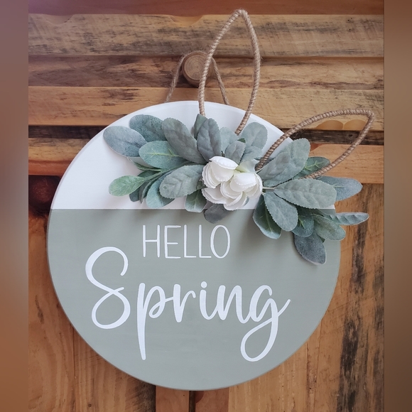 Humble Bee Creations by Angie Other - Handmade Wooden Rounds Sign Hello Spring Farmhouse Door Sign